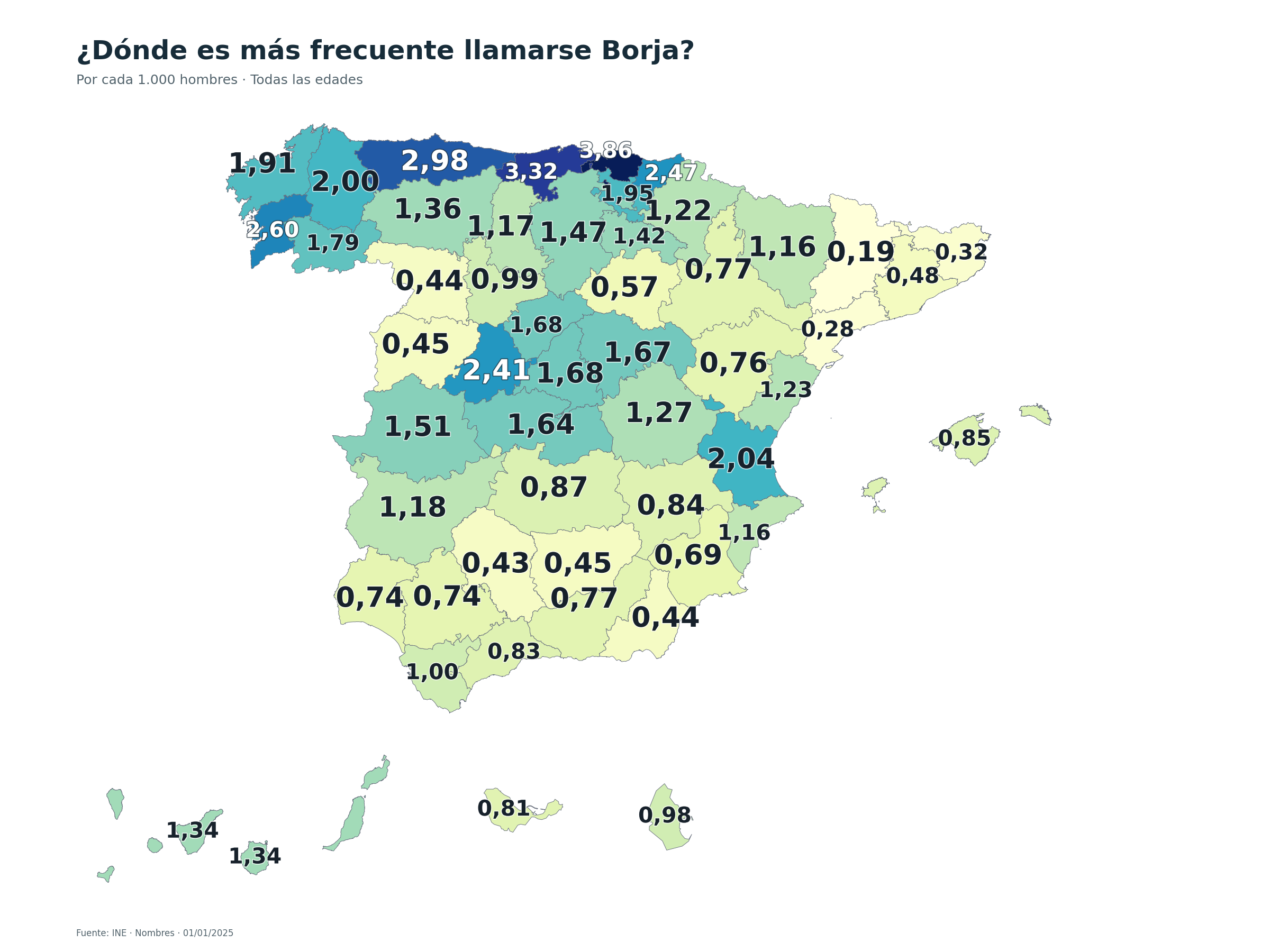 ¿Dónde es más frecuente llamarse Borja? · mapa del expediente original