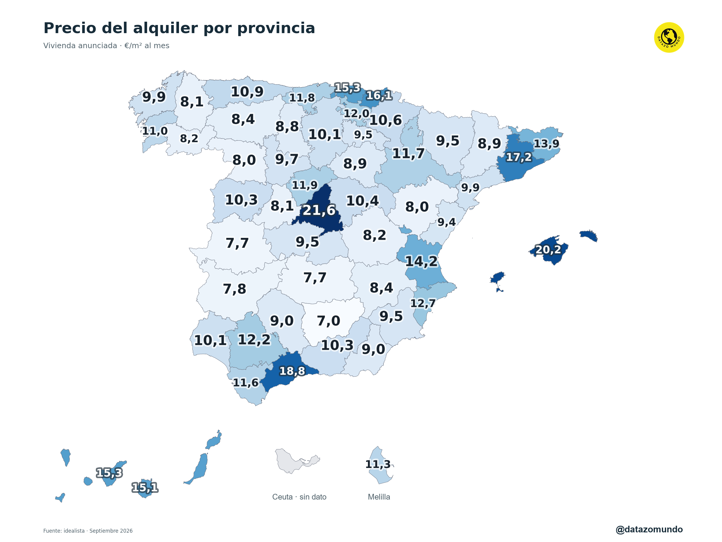 Precio del alquiler por provincia · mapa del expediente original